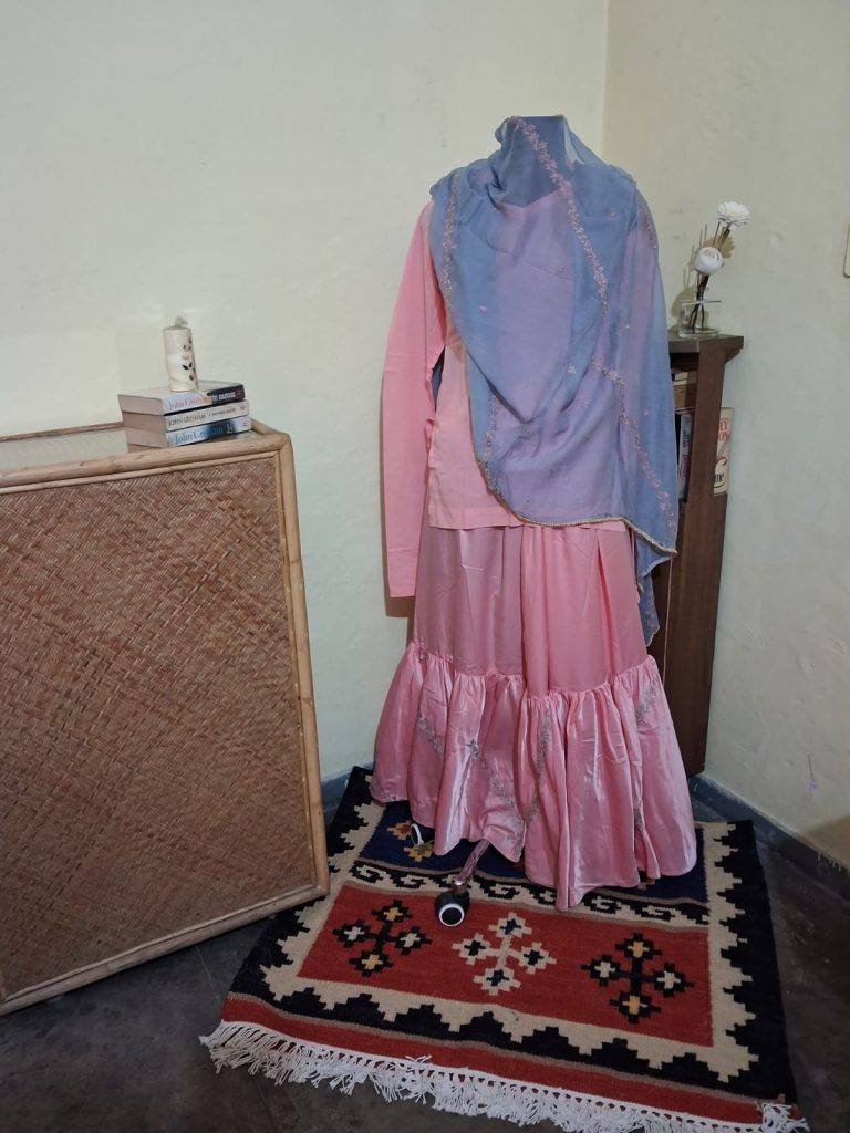 Satin gharara with embroidery